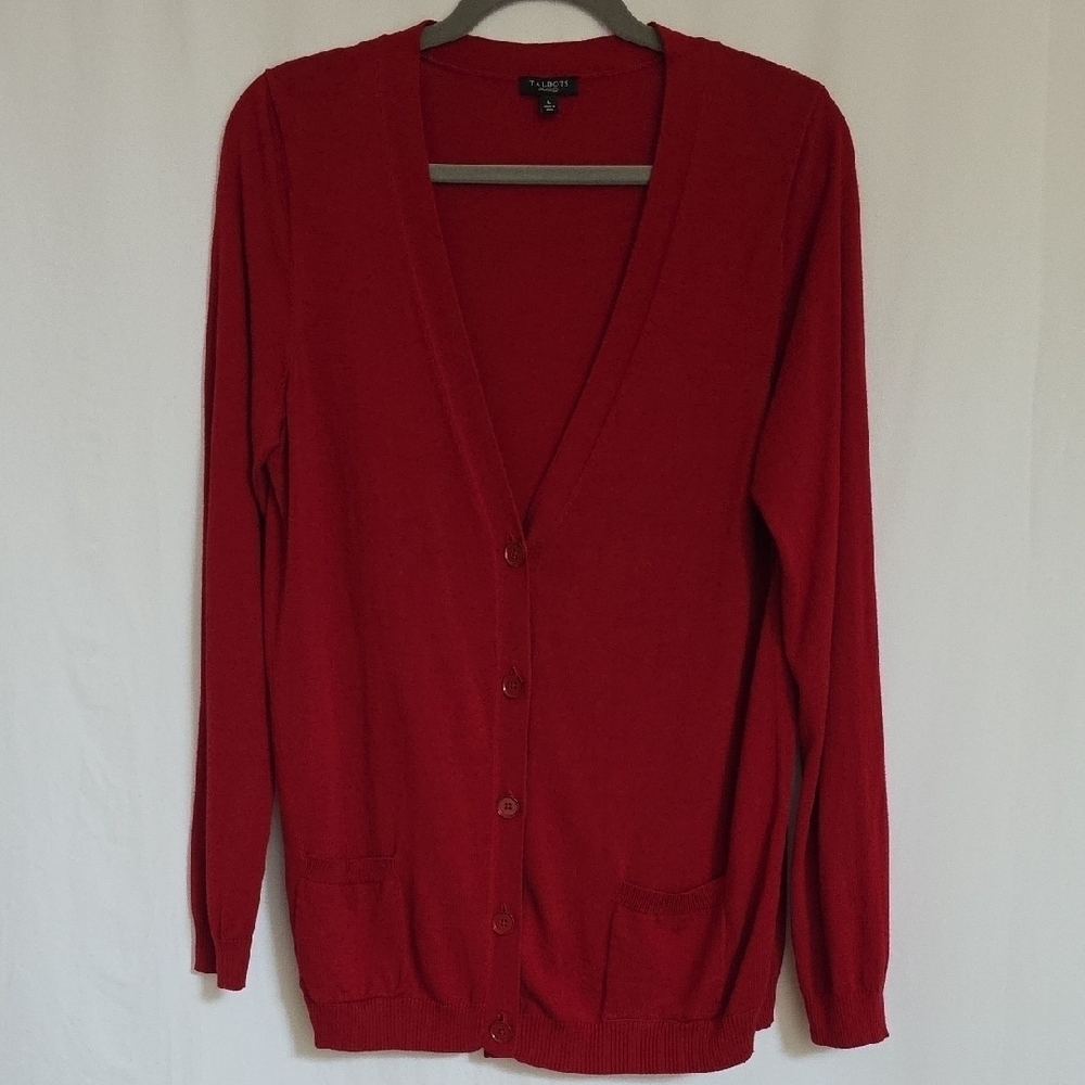 Talbots Red Cardigan Button Up Sweater. Size Large.